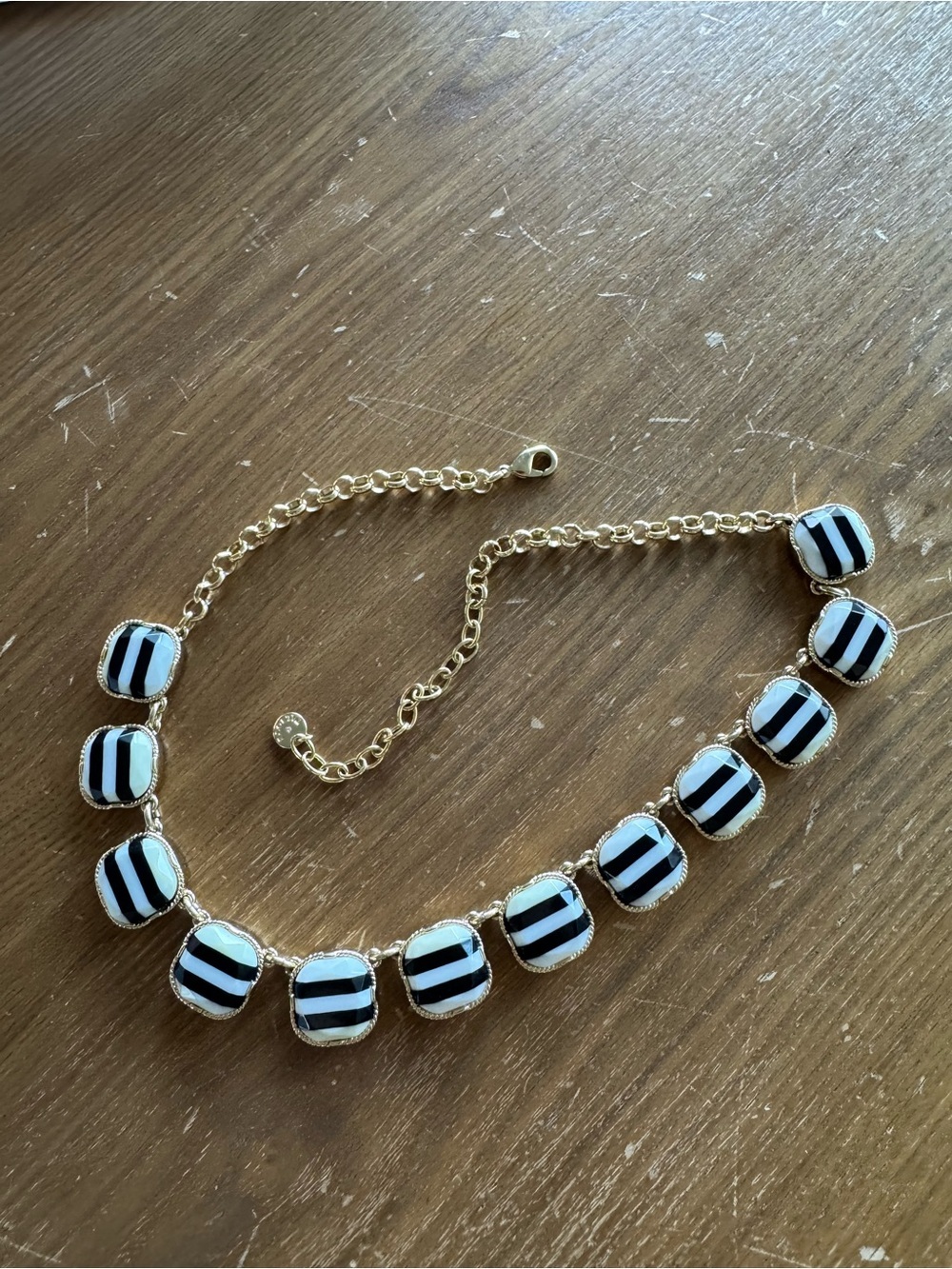 Talbots Gold Chain Necklace with Black and White Striped Beads